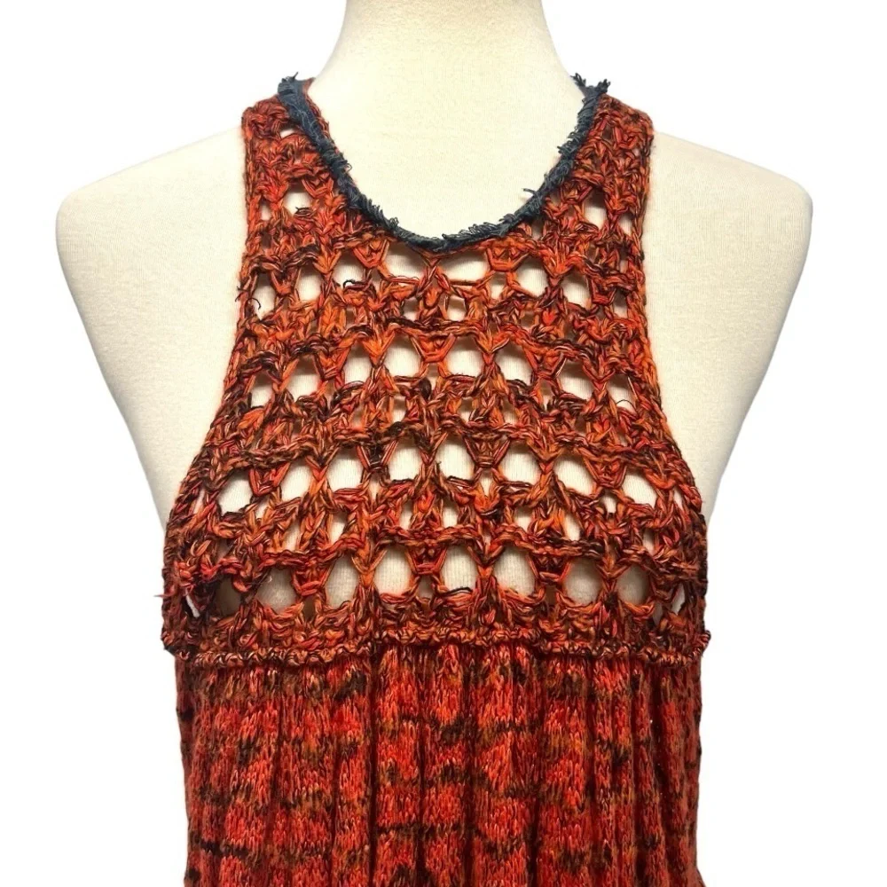 Free People Rare Hearts Tunic Knit Open Sides Multicolor Bohemian Top Womens Med